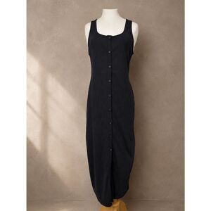 FOURTEENTH PLACE * square neck rib knit body-con midi dress | large | black